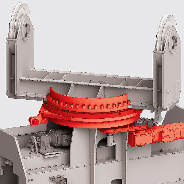 Horizontal turning gear with slewing ring design, motorised drive
