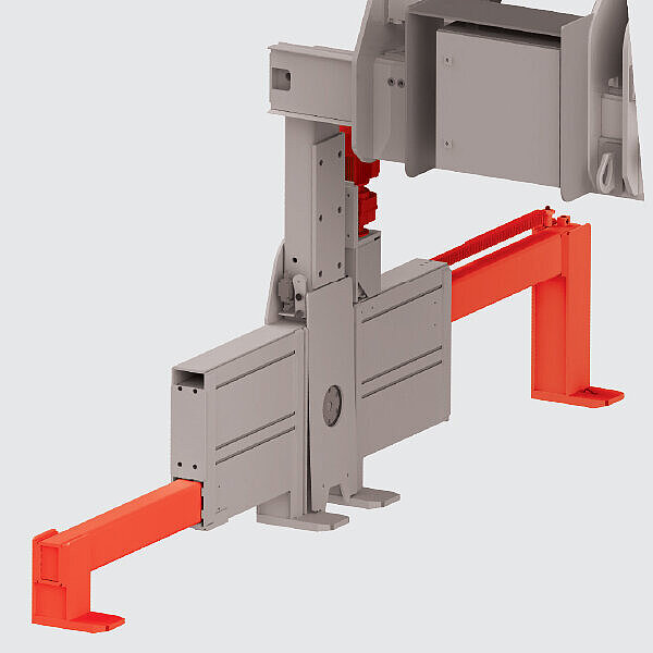 Aufnahmepratzen längsseitig, motorisch verstellbar Aufnahmepratzen längsseitig, motorisch verstellbar