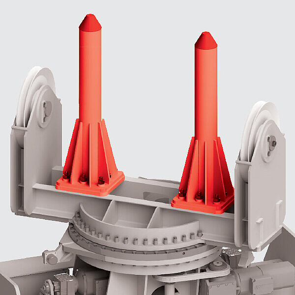 Locking the sheet metal tongs in the uppermost crane lifting position Locking the sheet metal tongs in the uppermost crane lifting position