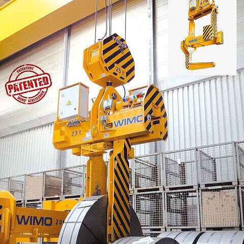 Patented Slit strip gripper with spindle drive and folding support brackets