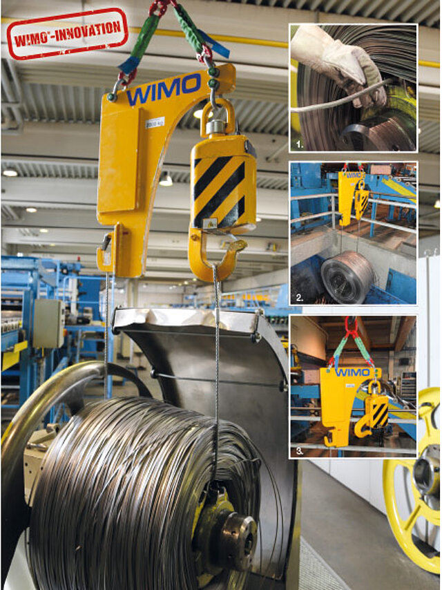 Saumschrottcoilgehänge mit Akku-Seilausklinkeinrichtung