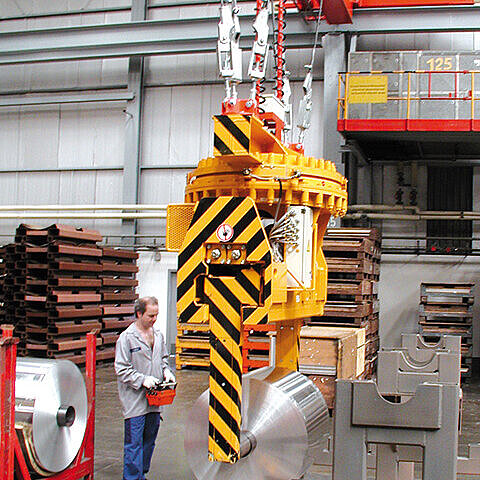 Teleskop-Coilzange mit Spindeltrieb für Aluminiumcoils mit Innenhülse