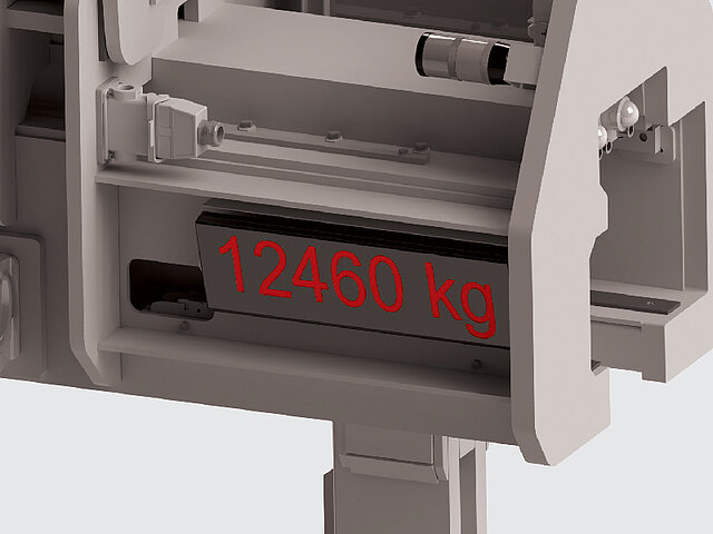 Wägeeinrichtung in den Stahlbau der Coilzange integriert Wägeeinrichtung in den Stahlbau der Coilzange integriert