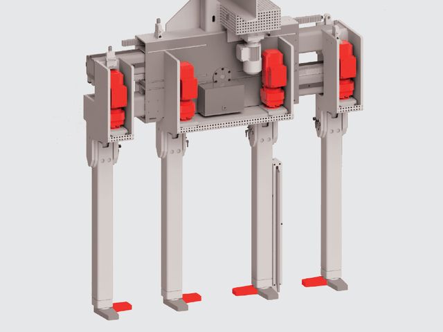Aufnahmepratzen um 90° motorisch drehbar
