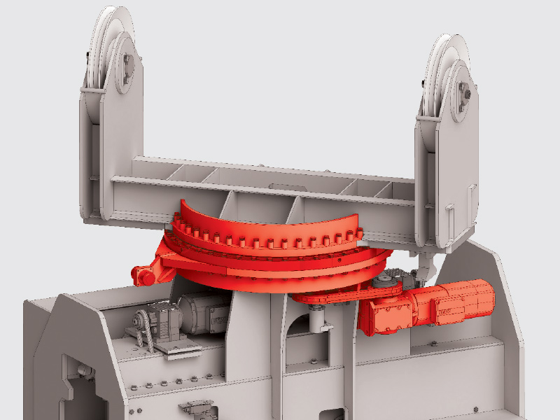 Horizontal turning gear with slewing ring design, motorised drive