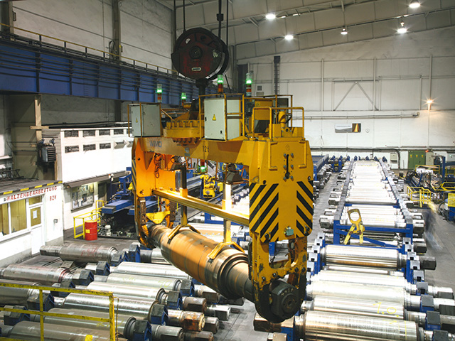 Work-roll tong for gripping neck of roll